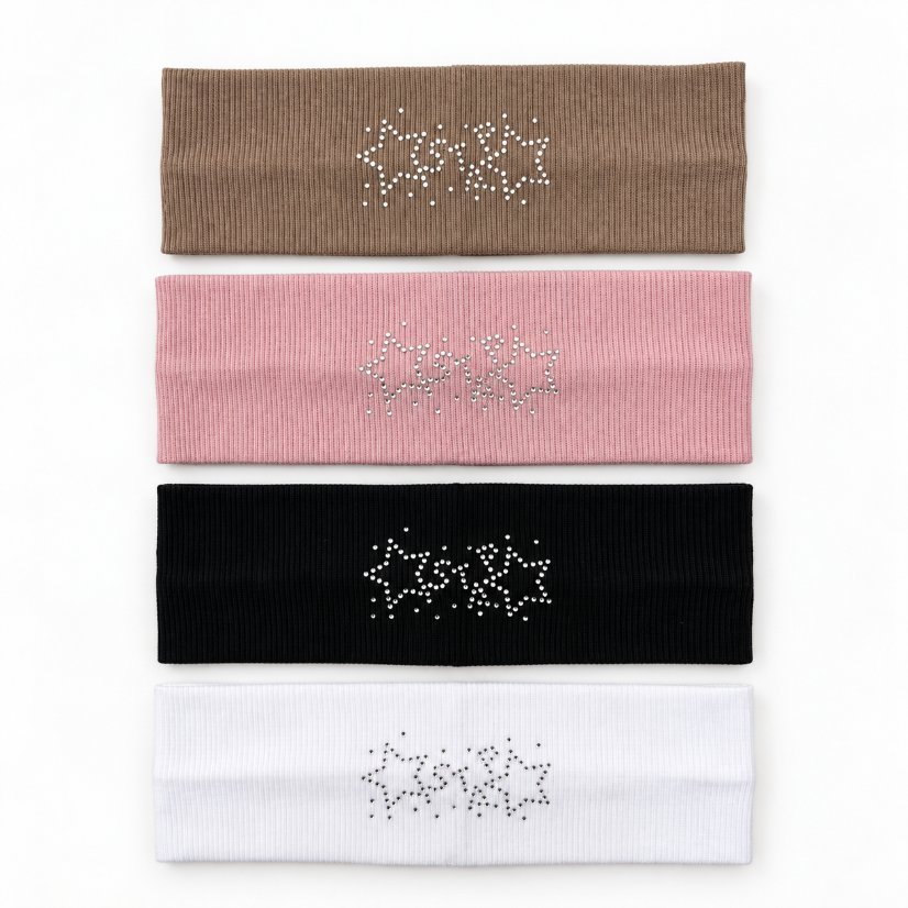 Headband Knit Elastic Rhinestone Wide Headband